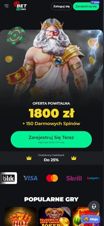 Strona Główna Aplikacji Mobilnej BetOnRed