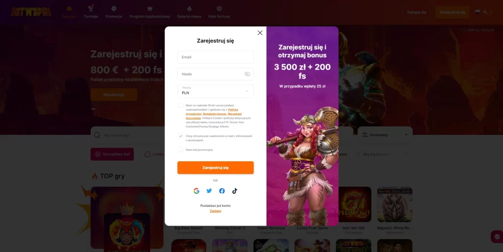 Hit’n’Spin Strona Rejestracji