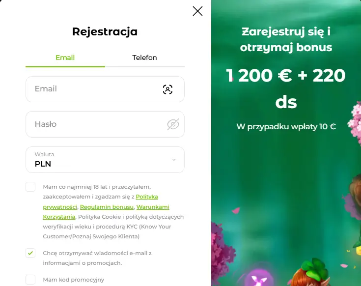 Formularz rejestracji w online Verde Casino